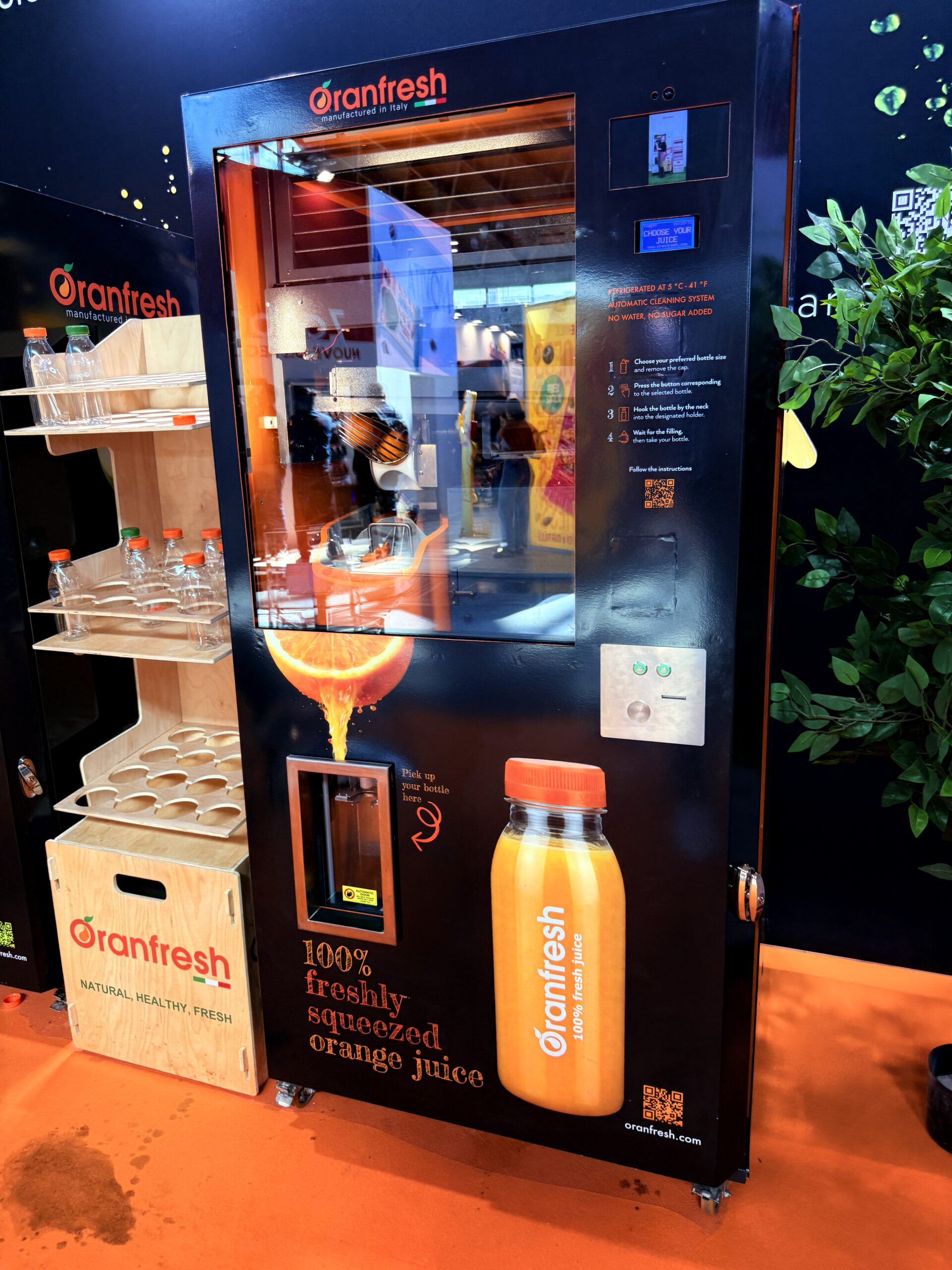 Bottle of fresh squeezed juice from a branded vending machine