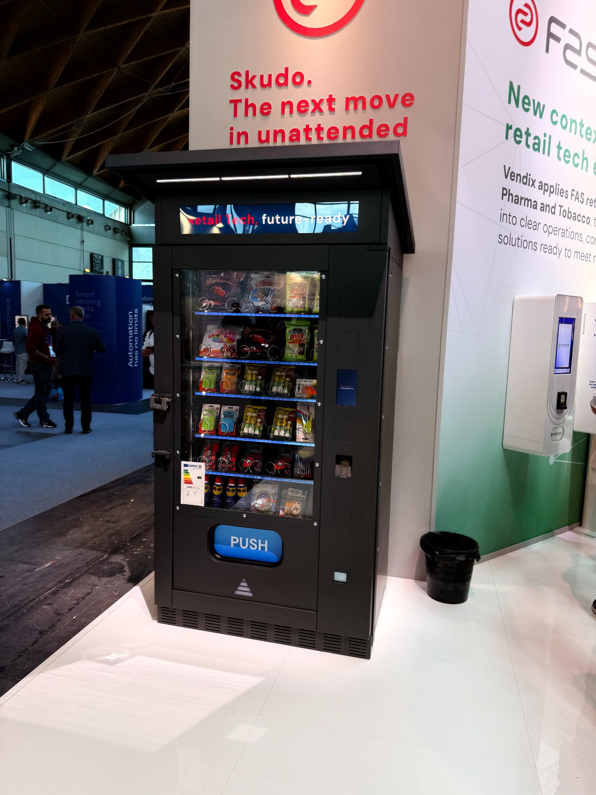 Outdoor vending machine visible from the street acting as permanent signage